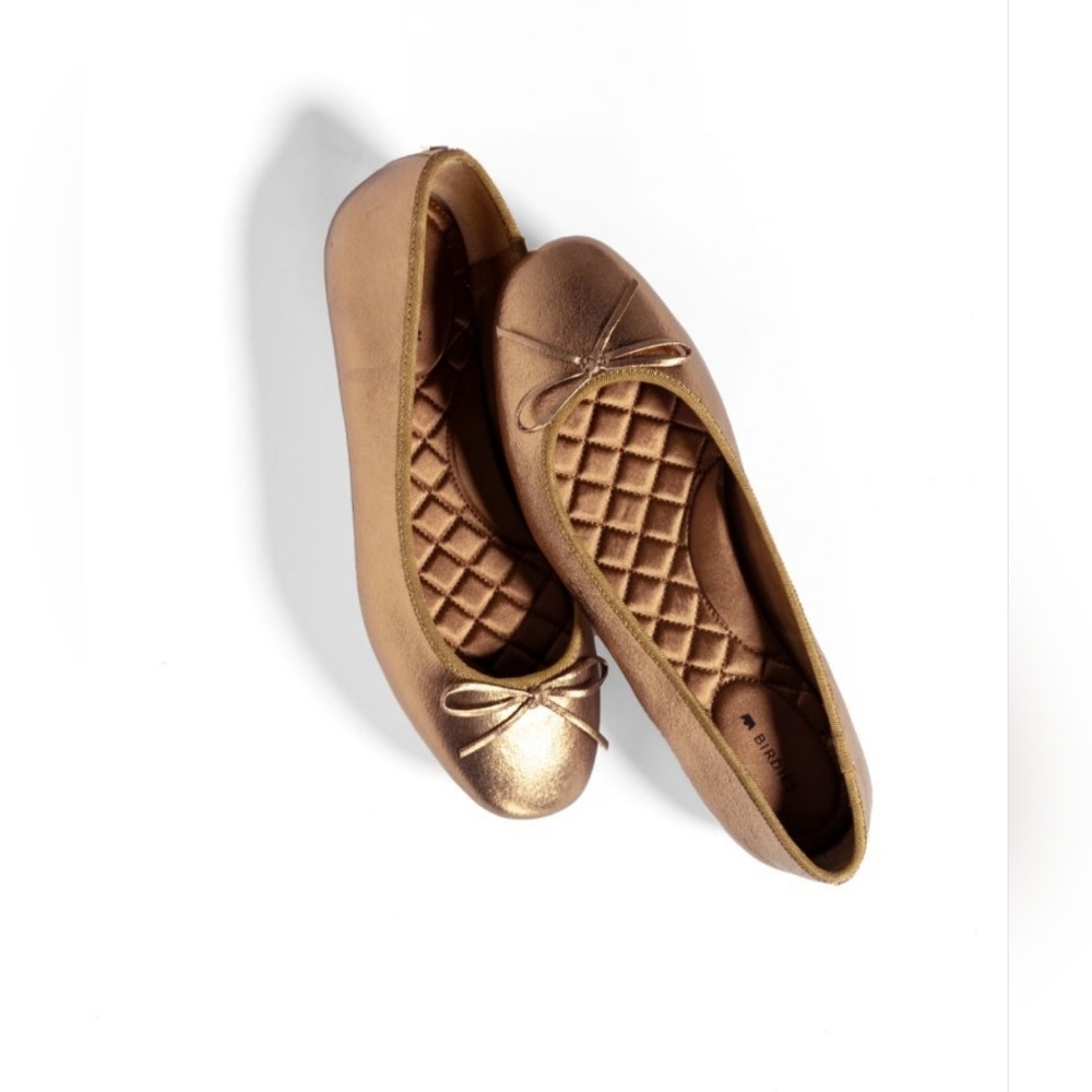 [SOLD]NEW Birdies Size US 7.5 The Hummingbird Vintage Gold Leather Ballet Flats - Picture 2 of 9